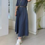 پیراهن جین کاغذی زنانه بلند